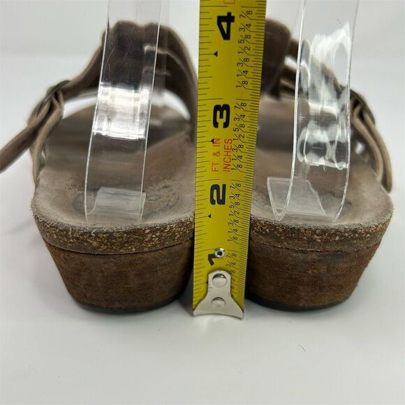 Abeo Women's Brown Leather Slide Sandals Size 9 Neutral Wedge Heel Summer - Picture 7 of 10